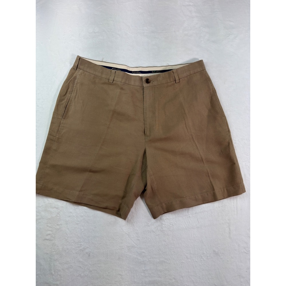 Brooks Brothers Mens Brown Linen Cotton Blend Flat Front Shorts Size 40